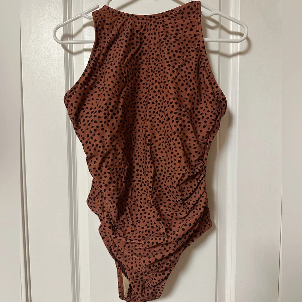 Kona Sol Brown and Black Spotted Swim Bodysuit